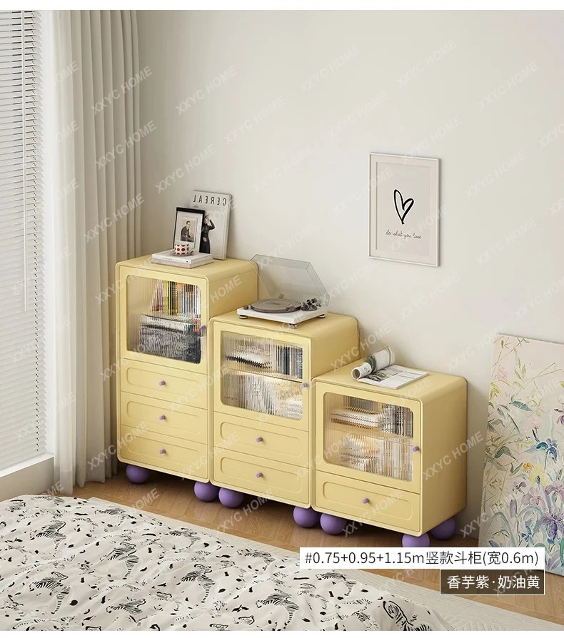 Cream wind three-bucket cabinet, living room drawer, storage cabinet, solid wood baking paint customization