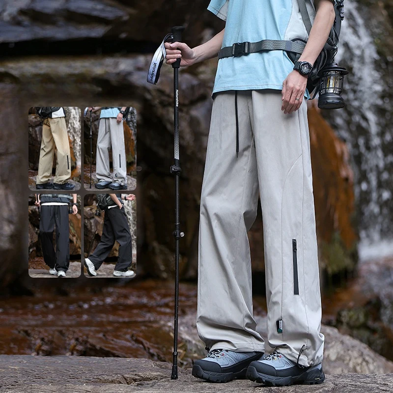 

Summer Thin Outdoor Men's Casual Pants Foot Magic Drawstring Hiking Travel Baggy Cargo Pants Decorative Zipper Pocket Trousers