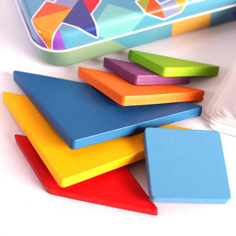 Puzzle 3D de bonne qualité pour enfants, jeu d\'entraînement à la réflexion Tangram, jeu d\'apprentissage pour bébé, jouets éducatifs en bois pour