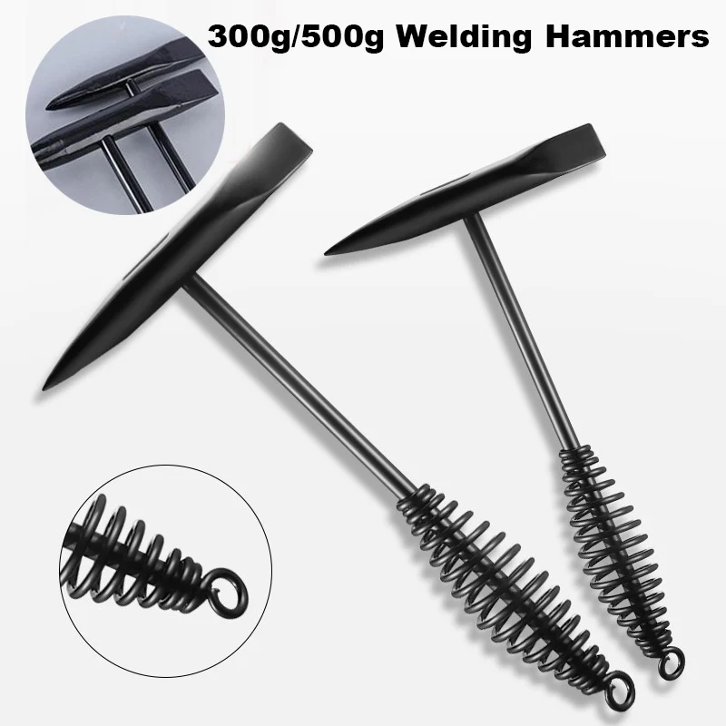 300g/500g Welding Hammers Slag Removal Tool Chipping Welding Slag Hammer with Coil Spring Handle Steel Industrial Welding Hammer