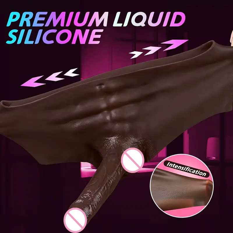 Wearing pants penis black brown silicone soft touch realistic skin texture G-spot pleasure toy role-playing Christmas gift view 3
