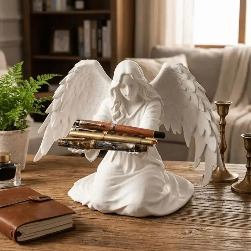 3D Printed Plastic Angel Pen Stand Desktop Organiser Rack Pen Holder Plastic Non-Slip Base Stable Desktop Organizer Gift Idea