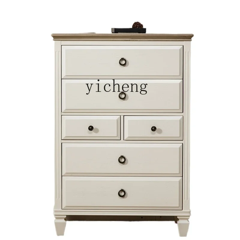 

pure solid wood light luxury chest bedroom living room Mediterranean locker white retro vertical cabinet