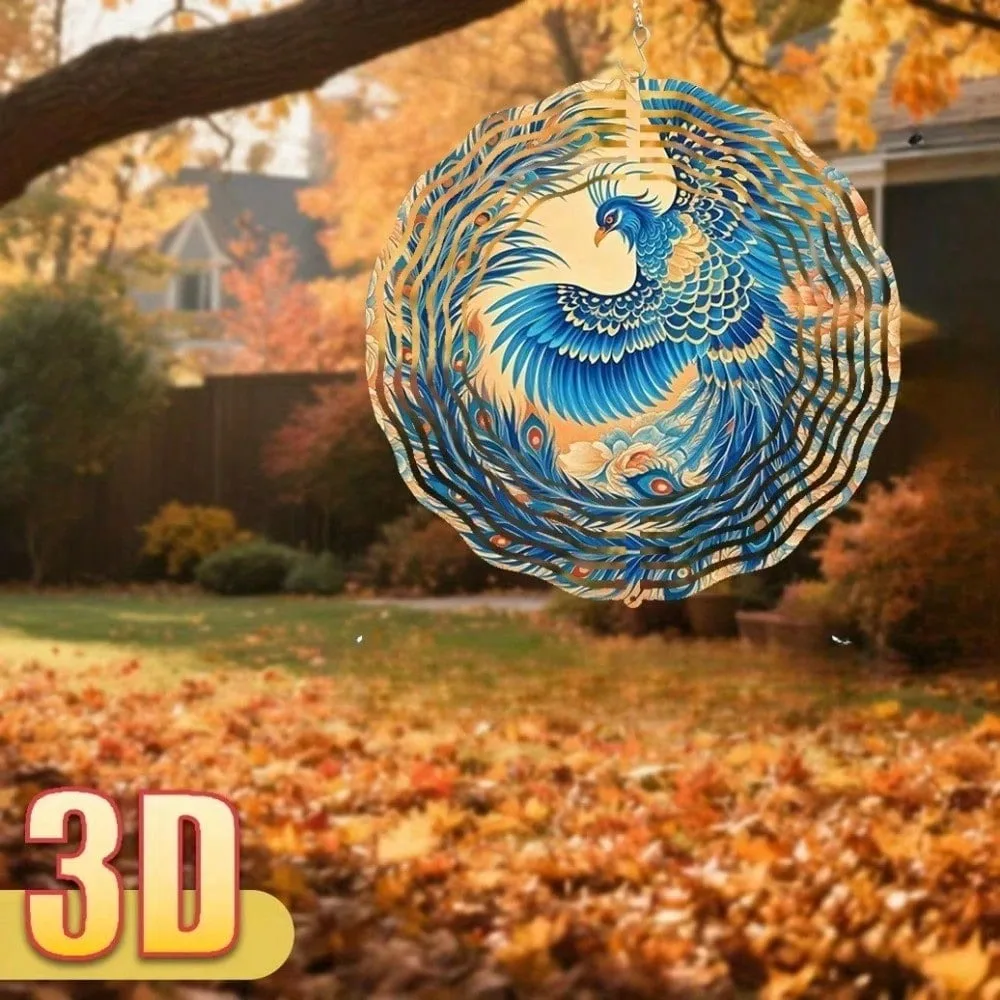 CIFBUY Wind Chimes Metal Outdoor Garden Decor Waterproof Anti Rust 360° Spiral Rotating 3D Blue Phoenix Art for Patio Yard Home