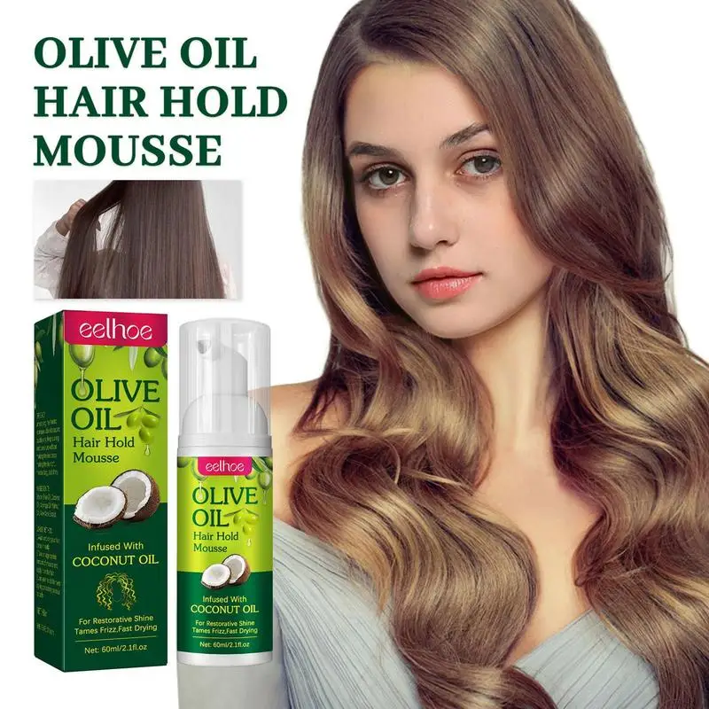 60ml Olive Oil Hair Styling Mousse Moisturizing Organic Hair Foam Mousse For Long-Lasting Hair Setting Mousse For Curly Hair