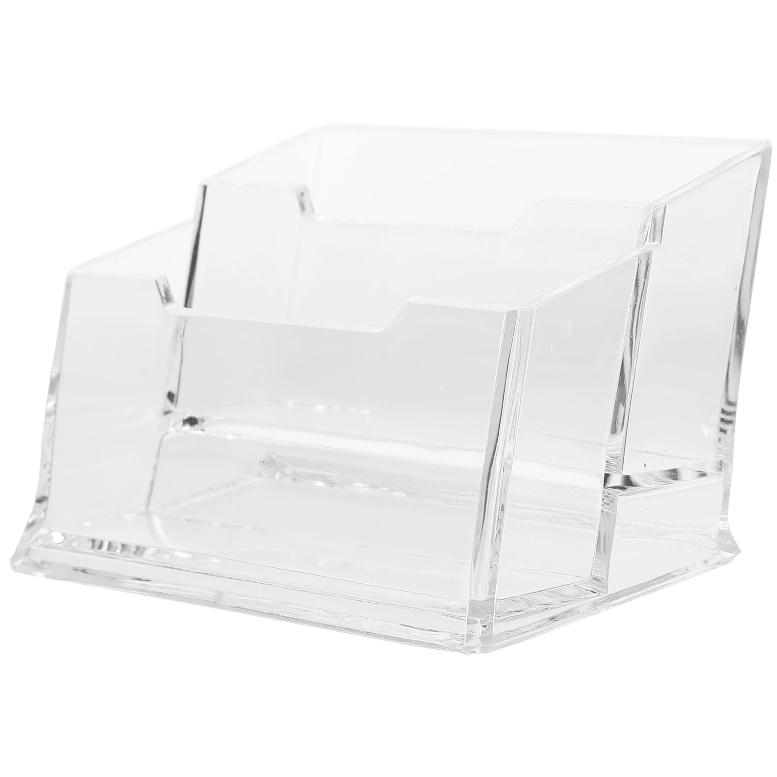 

Transparent 2-Layer Business Cards Box Clear Desktop Holder Organizer Display Woman PP Material Long Stand