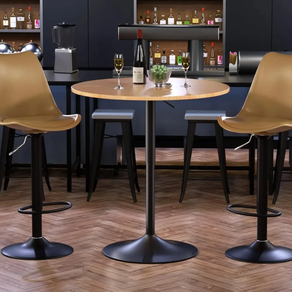 23.5 Inch Round Pub Table Cocktail Table, 27.5"- 36" Height-Adjustable, Bar Table High Top Table with Metal Pole and Base