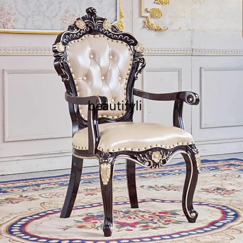 

B03 European tea table chair American living room carved oak study dining table armchair