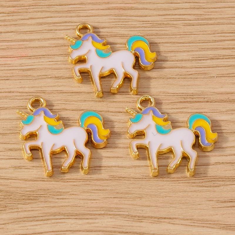 Tusember 10 Stück vergoldete Regenbogen-Emaille-Einhorn-Charm-Anhänger, Schmuckherstellung, Ohrringe, Armband, Halskette, Zubehör, DIY-Handwerk – Detail 4