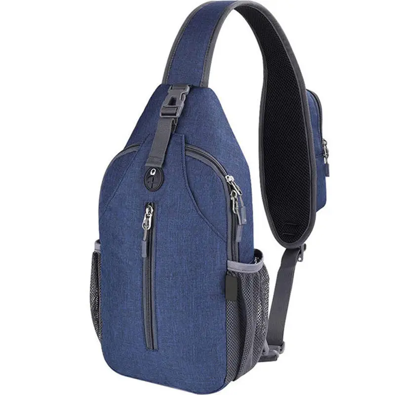 Crossbody Sling Rugzak Mode Schouder Borst Tas Met Oortelefoon Gat Vrouwen Heren Draad Polyester Ritssluiting