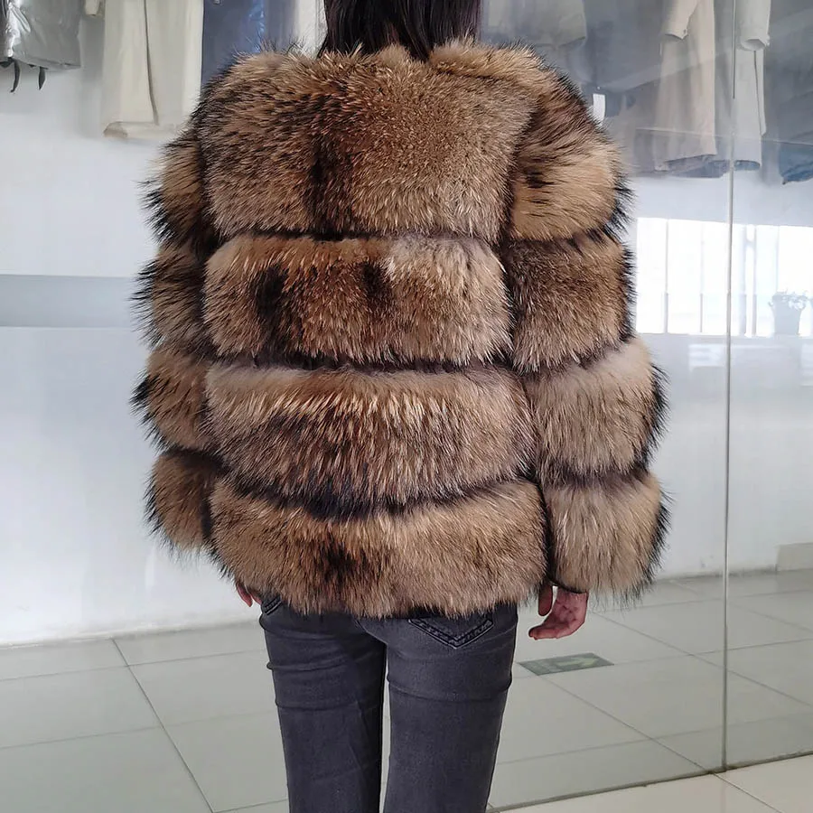 Maomaokong 2024 Real Fur Coat Women Natural Raccoon Fur Jacket Luxury Winter Leather Fur Outerwears Female Clothes Fox Fur Coat