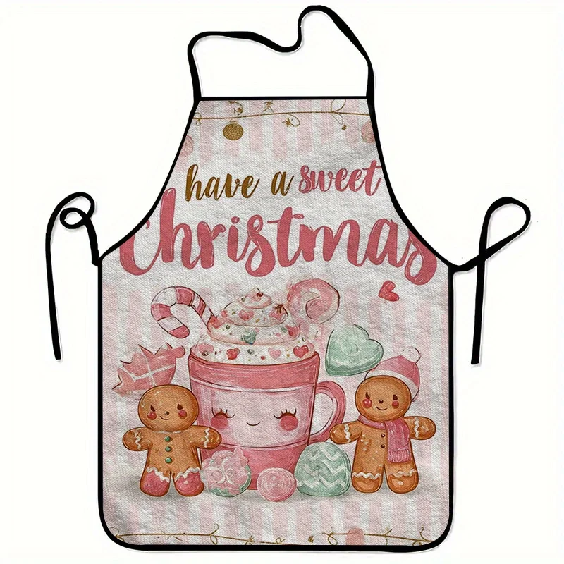 1pc Christmas Dessert Pattern Printed Apron, Unisex, Stylish Home Workwear, Cooking Kitchen Apron, Durable And Easy to Clean