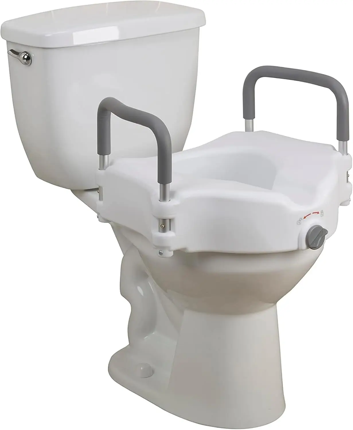 

2-in-1 Raised Toilet Seat with Removable Padded Arms - Elevated Bathroom Safety Support - Secure Locking Attachment