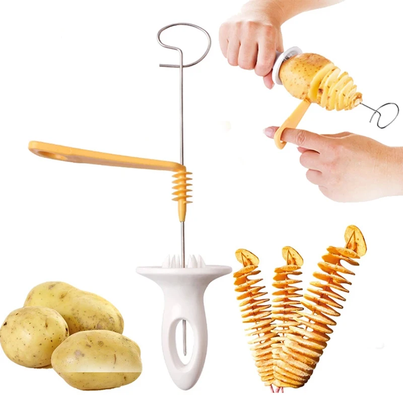 

Rotate Potato Slicer 3 String Twisted Potato Slice Cutter Spiral DIY Manual Creative Kitchen Gadgets Vegetables Spiral Knife