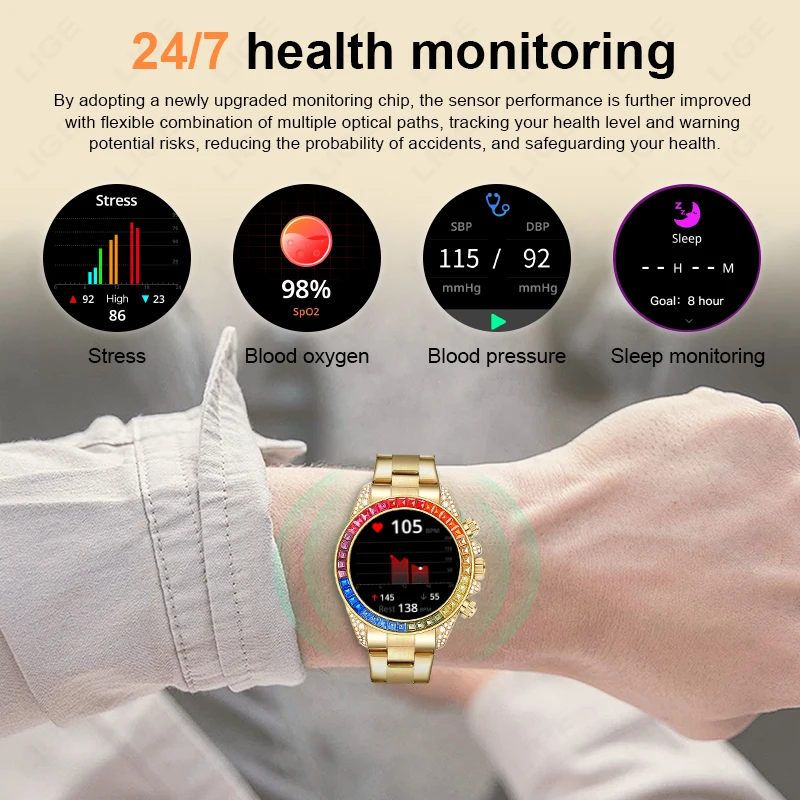 LIGE Luxury Men Women Smart Watch NFC Compass Blood Oxygen 1.43