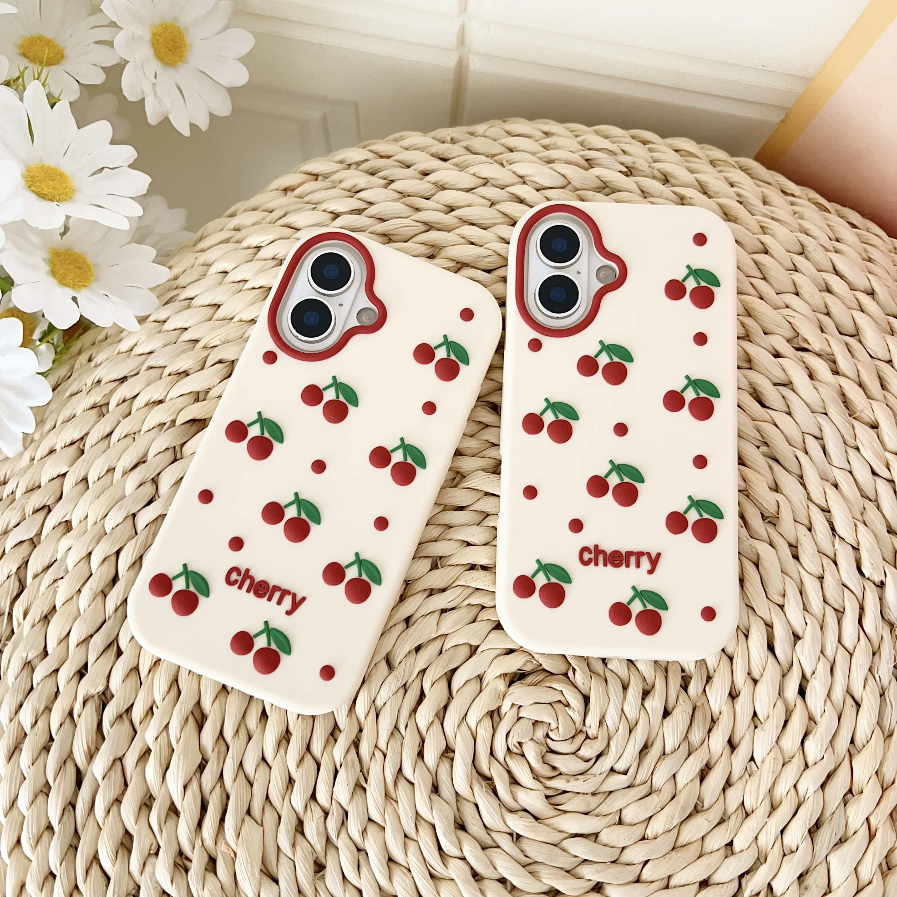 

Korean Cherry For iPhone Air,17 17 Pro Max 16 15 14 13 12 11, 3D Cute Cartoon Soft Silicone Phone Protective Back Cover Shell