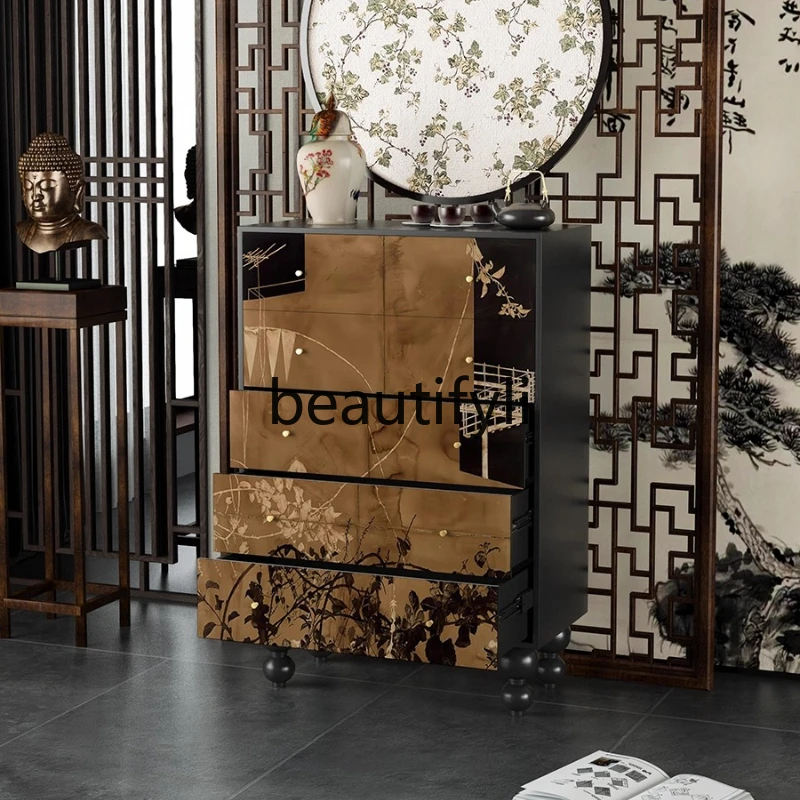 

New Chinese Style Five-Drawer Cabinet Living Room Entrance Decorative Cabinet Bedroom Storage Bedside Storage Cabinet