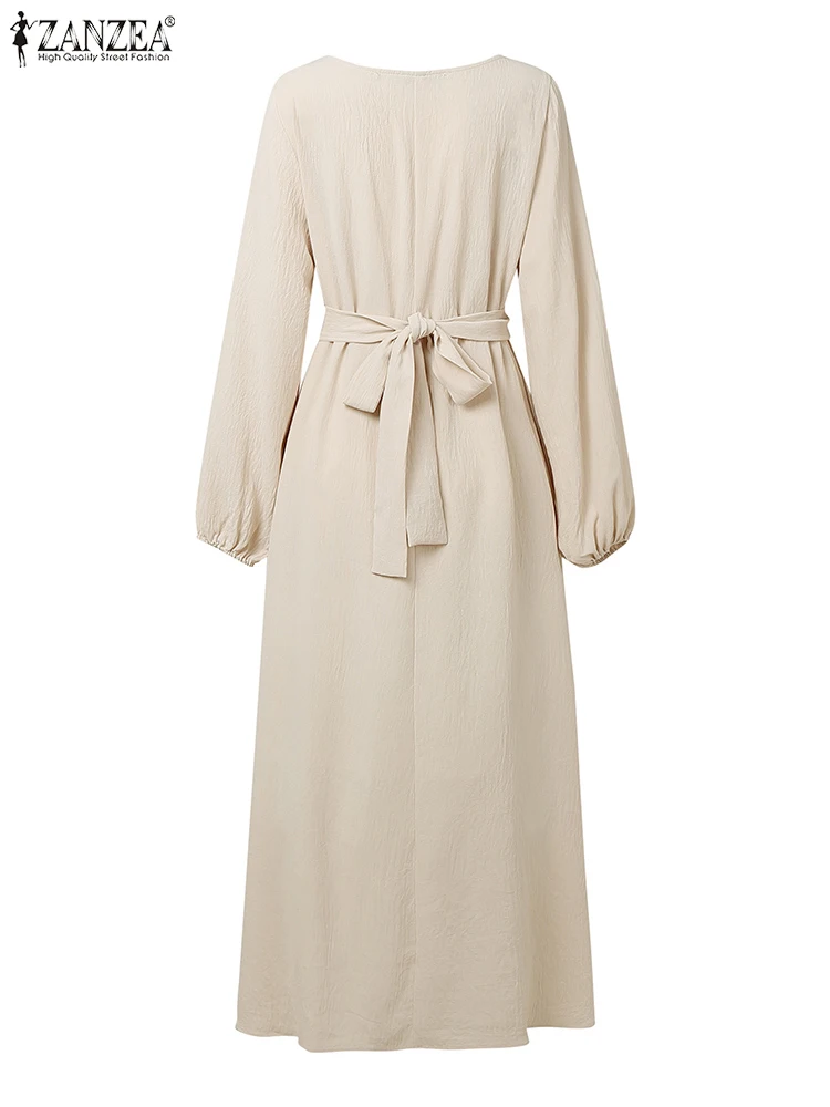 ZANZEA Women Dress Long Sleeve Elegant OL Work Sundress 2025 Fashion Casual Loose Vestido Solid Color Elegant A-Line Party Robe