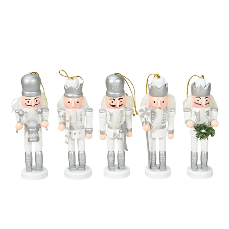 5pcs Mini Silver Nutcrackers Dolls Hanging Pendant Home Festival Embellishment Drop Shipping