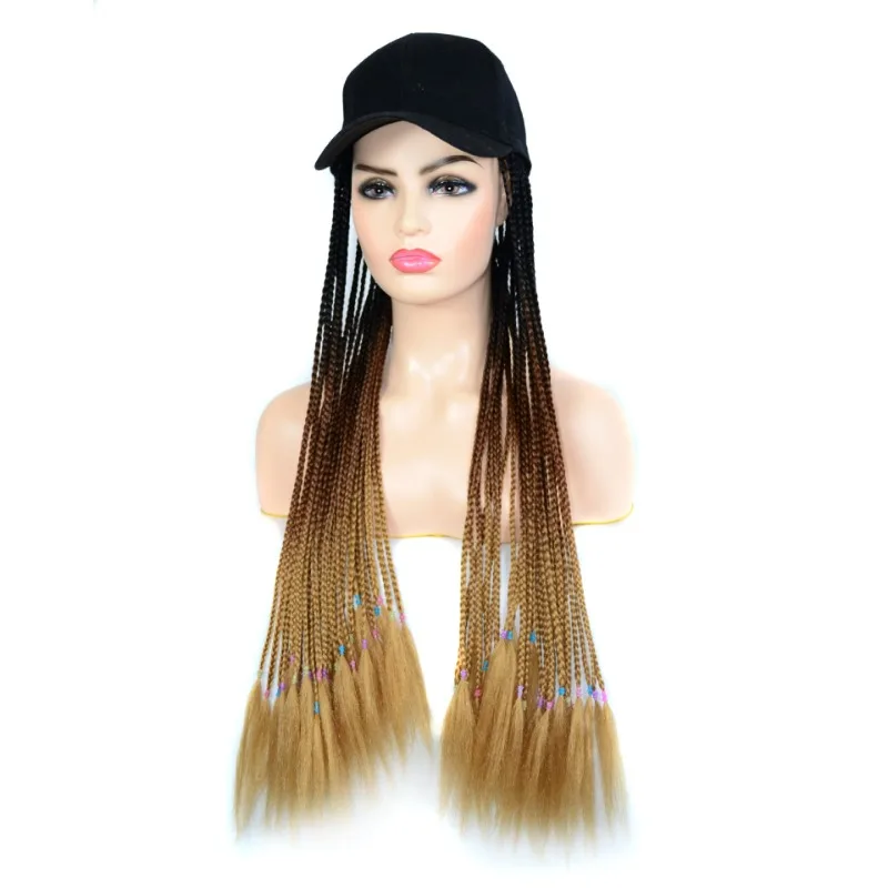 Hat Wig Baseball Cap with Hair Extensions Adjustable Hat Yellow Gradient Braid Braided Wig with 26inch Cool Goddess Hiphop Braid