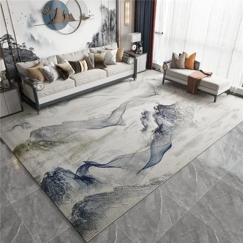 New Chinese Zen Living Room Carpet Simple Modern Bedroom Light Luxury Mountain Ink Painting Rug Bedside Soft Plush Floor Mat