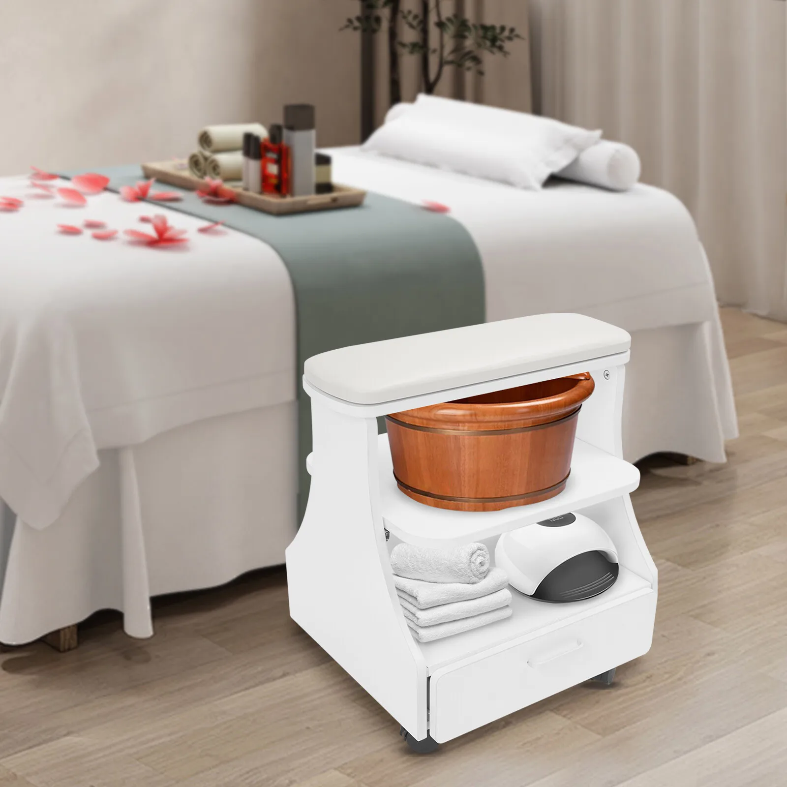 Chariot de salon de manucure roulant à 3 niveaux – Chariot de rangement mobile avec 4 roulettes pour outils de manucure, pédicure et fournitures de beauté