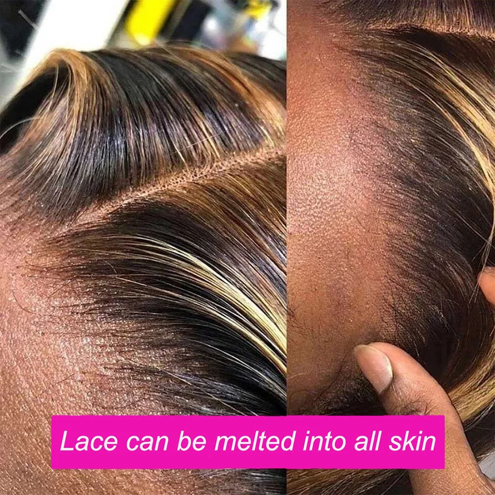 Peluca destacada de 200 de densidad, pelucas de cabello humano con frente de encaje recto 13X4, peluca Frontal de encaje HD brasileña de colores prearrancada 4/27