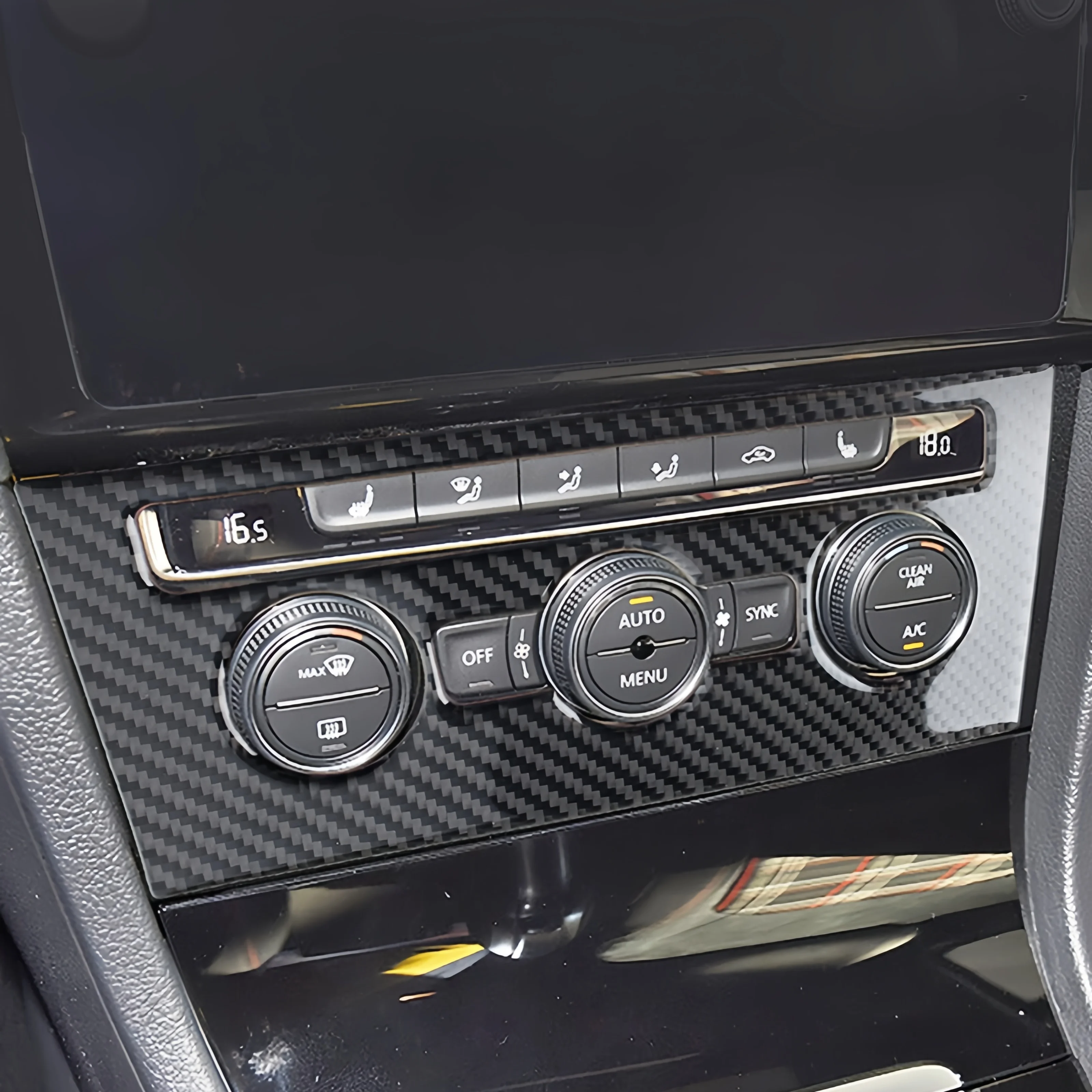 ل VW Golf 7 GTI Mk7 14-19 ألياف الكربون سيارة مركز التحكم تكييف الهواء لوحة التحكم غطاء الكسوة ديكور ملصق السيارات Zublika #3