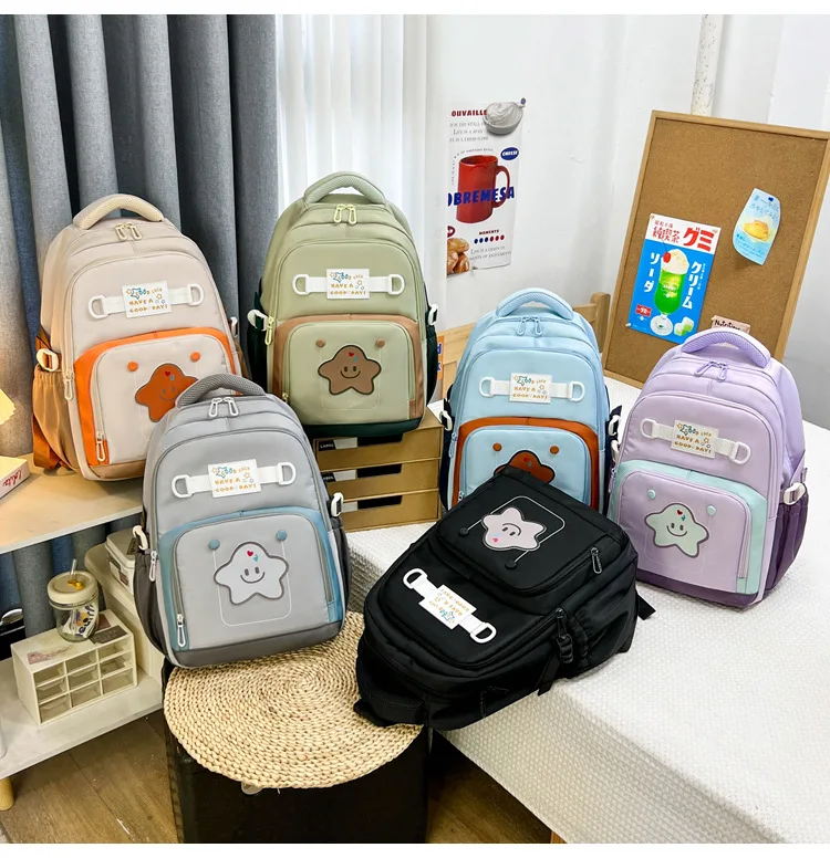 

Легкий нейлоновый студенческий школьный рюкзак контрастного цвета со звездной спинкой, милый женский дорожный рюкзак большой вместимости