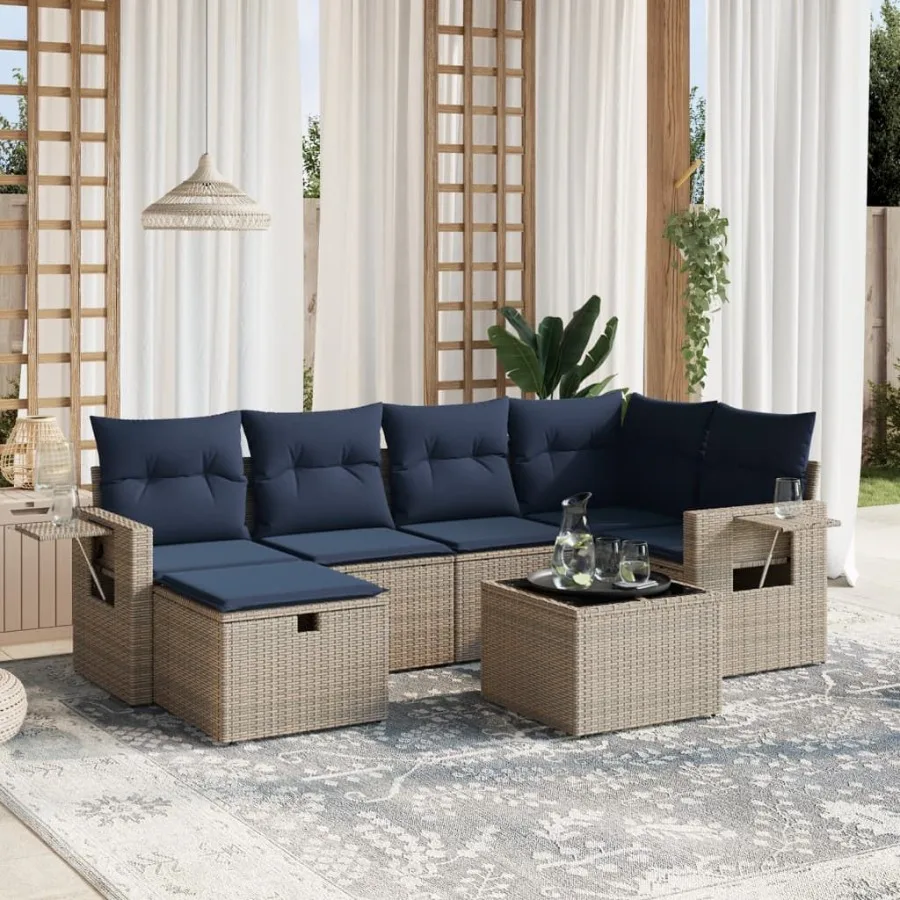 

7 Piece Patio Sofa Set with Cushions Gray Poly Rattan