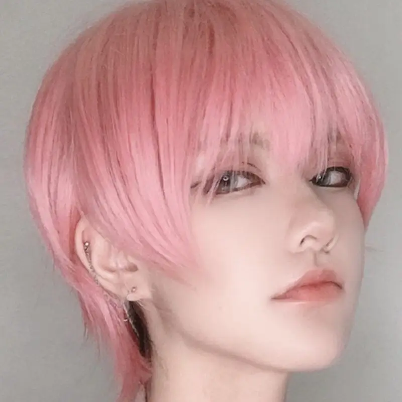 

Fashion Handsome Anime Cosplay Props Adult Pink Short Wigs Cool Network Anchor Youth Role-Playing Take Photos Selfies Headsets