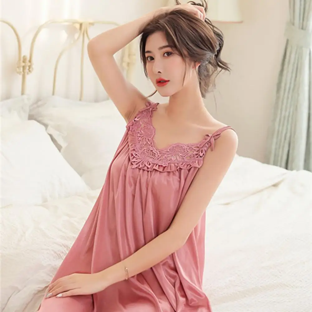 Sweet Lace Stitching Sling Nightgown Women Bow Pajama Dress Nightgown Women Sleeping Dresses Sexy Night Dress pyjama pour femme