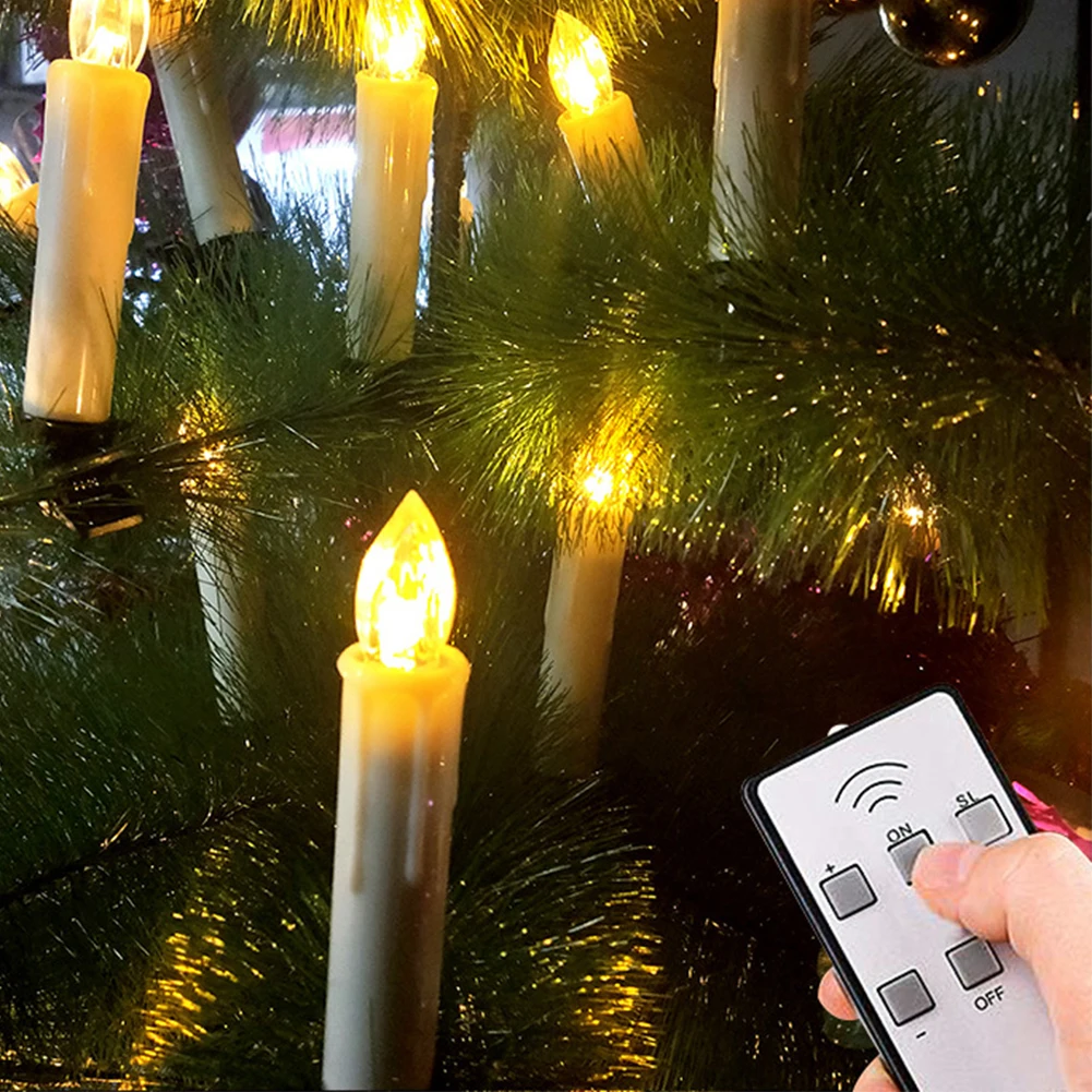 10/20PCS Flameless LED Candles Battery Operated Christmas Tree Decor Xmas Tree Candles with Clips for Stick Candlestick Wreath