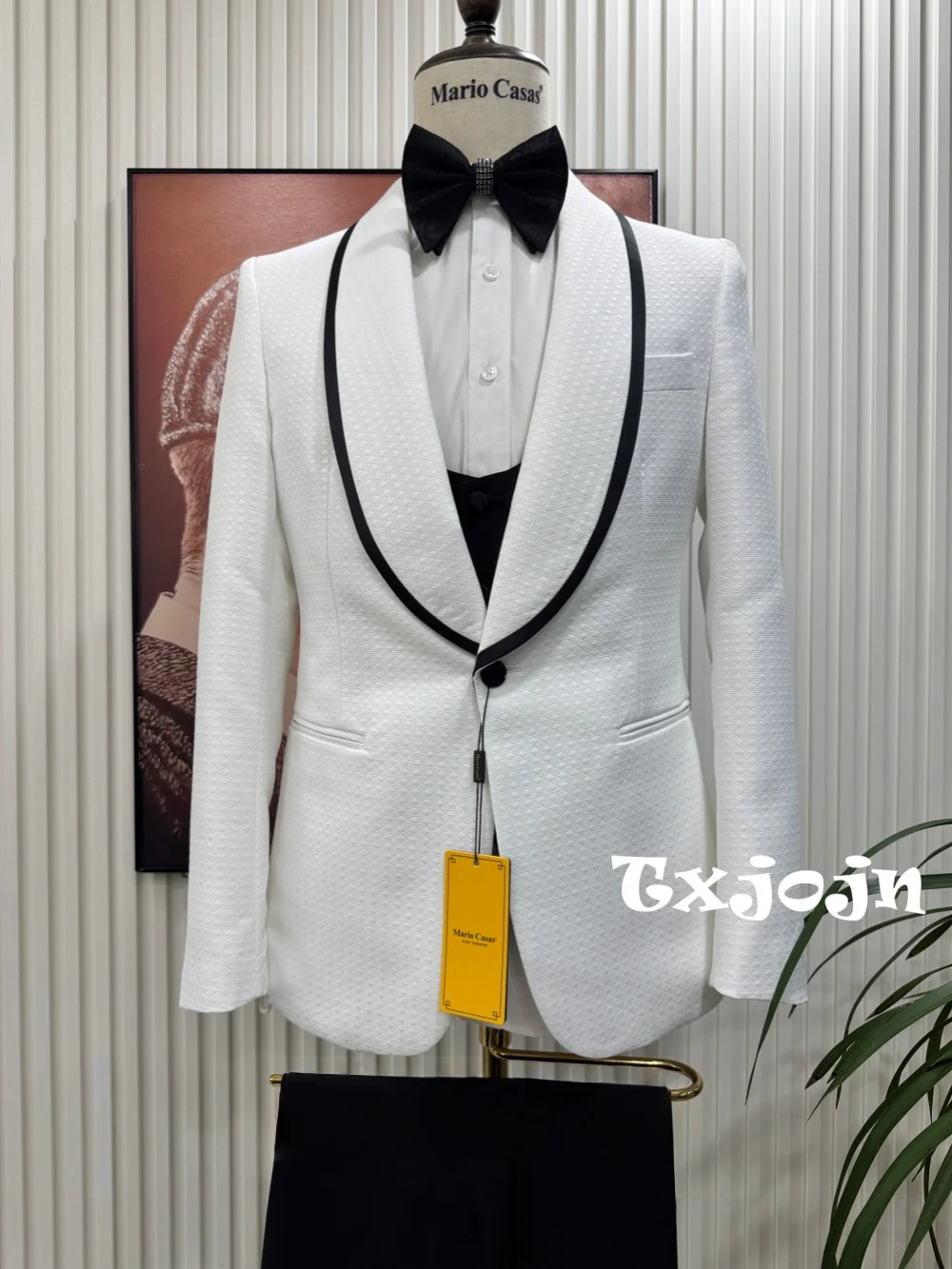 High Quality Men's Slim Fit Tuxedo 3 Pieces Interview Outfit Chic Jacquard Shawl Lapel Suit Set For Business Banquet S-3XL