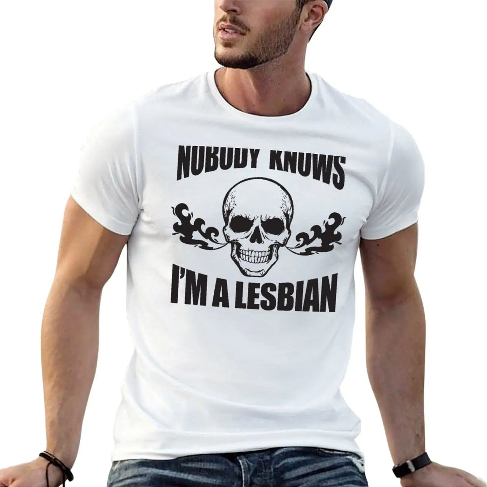 

Nobody Knows I'm A Lesbian - Funny WLW Meme T-Shirt men t shirt cotton 100% man t shirts for men casual T-Shirt