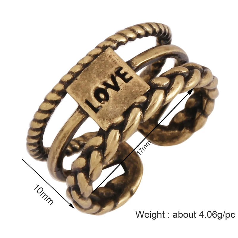 Vintage Fashion Hip-hop Punk Bronze Antique Gold Ring,18K Gold Plated Open Adjustable Rings Charm Jewelry Findings Supplies P30