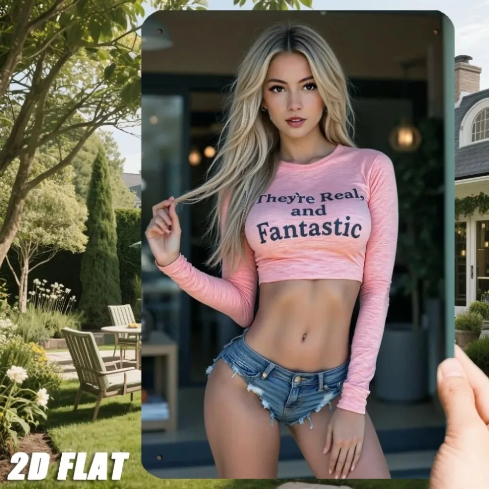 TINSIGNDEPOT  Metal Tin Sign Beautiful Blonde Woman in Pink 