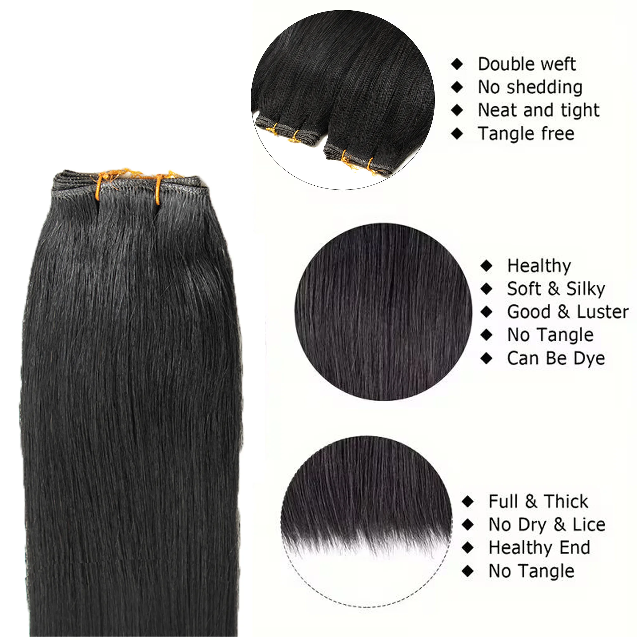 Long Human Hair Sew-In Extensions Suitable for Skin Tones Double Weft Hair Bundles with Straight Hair Instant Volume And Length
