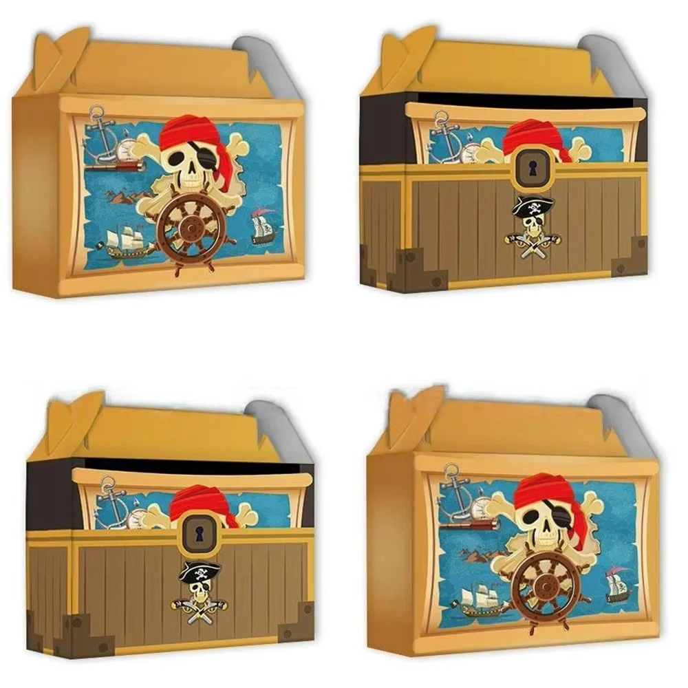 

12Piece Pirate Box Birthday Party Treasure Chest Treat Boxes for Kids Birthday Pirate Nautical Candy Favor Gifts Supplies