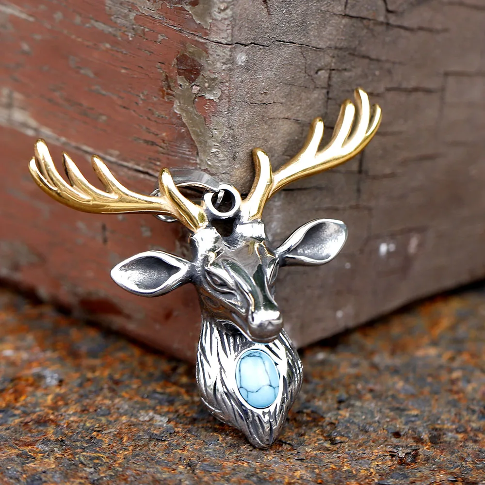 2023 New Vintage Nordic viking  Warrior Odin Deer head animal Pendant For Men Stainless Steel Necklace Jewelry free shipping