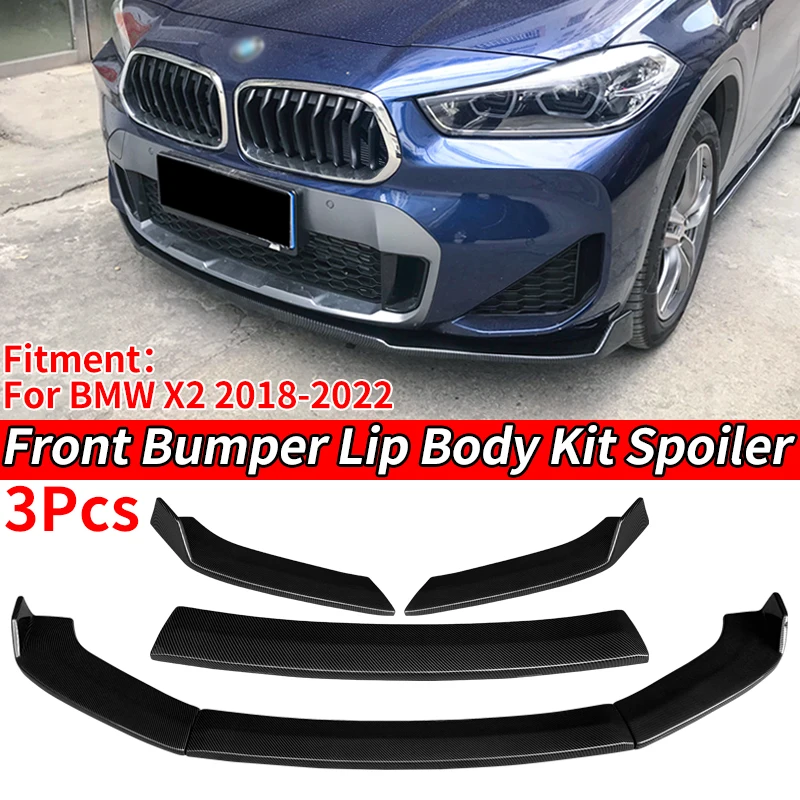 For BMW X2 F39 2018 2019 2021 2022 Car Front Bumper Splitter Lip Body Kit Spoiler Diffuser Guard Carbon Look Accessories Black