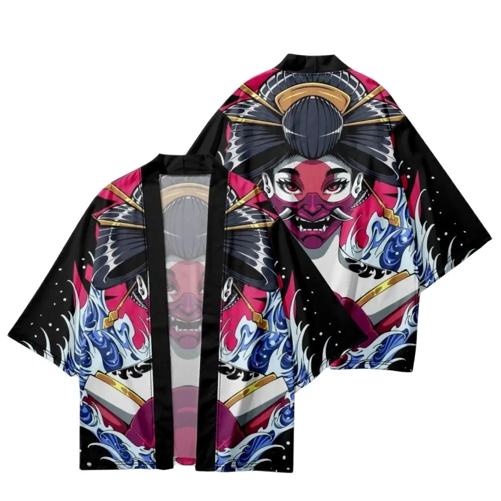 

Cartoon Prajna Demon Printed Black Men Women Cardigan Cosplay Yukata Streetwear Loose Japanese Kimono Beach Shorts Shirt Haori