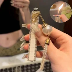 Fashionable Luxury Diamond Studded Tassel Lighter Metal Unusual Portable Butane Inflatable Lighter Women's Smoking Gift