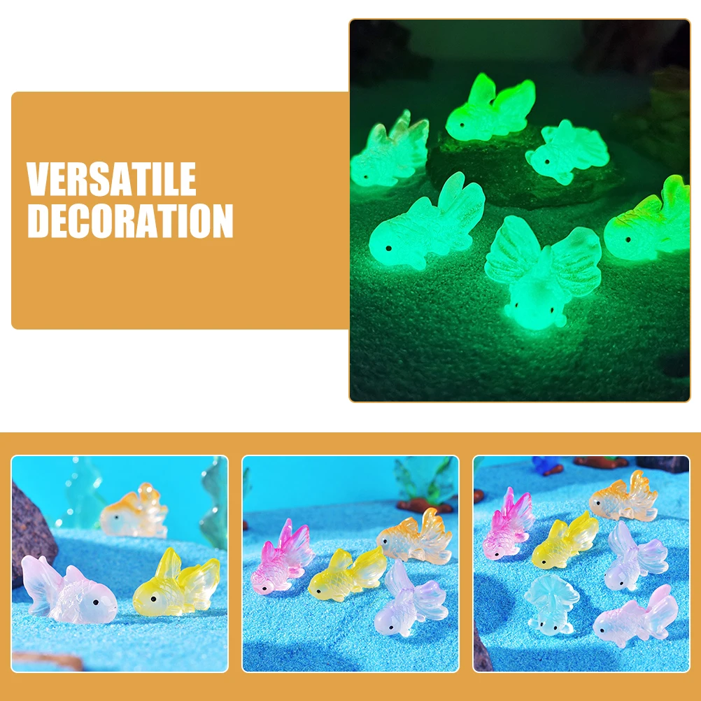 

12 pcs Resin Bonsai Fish Miniature Goldfish Decorations Glow In The Dark Micro Landscape Ornaments Cute Fish Tank Statue For