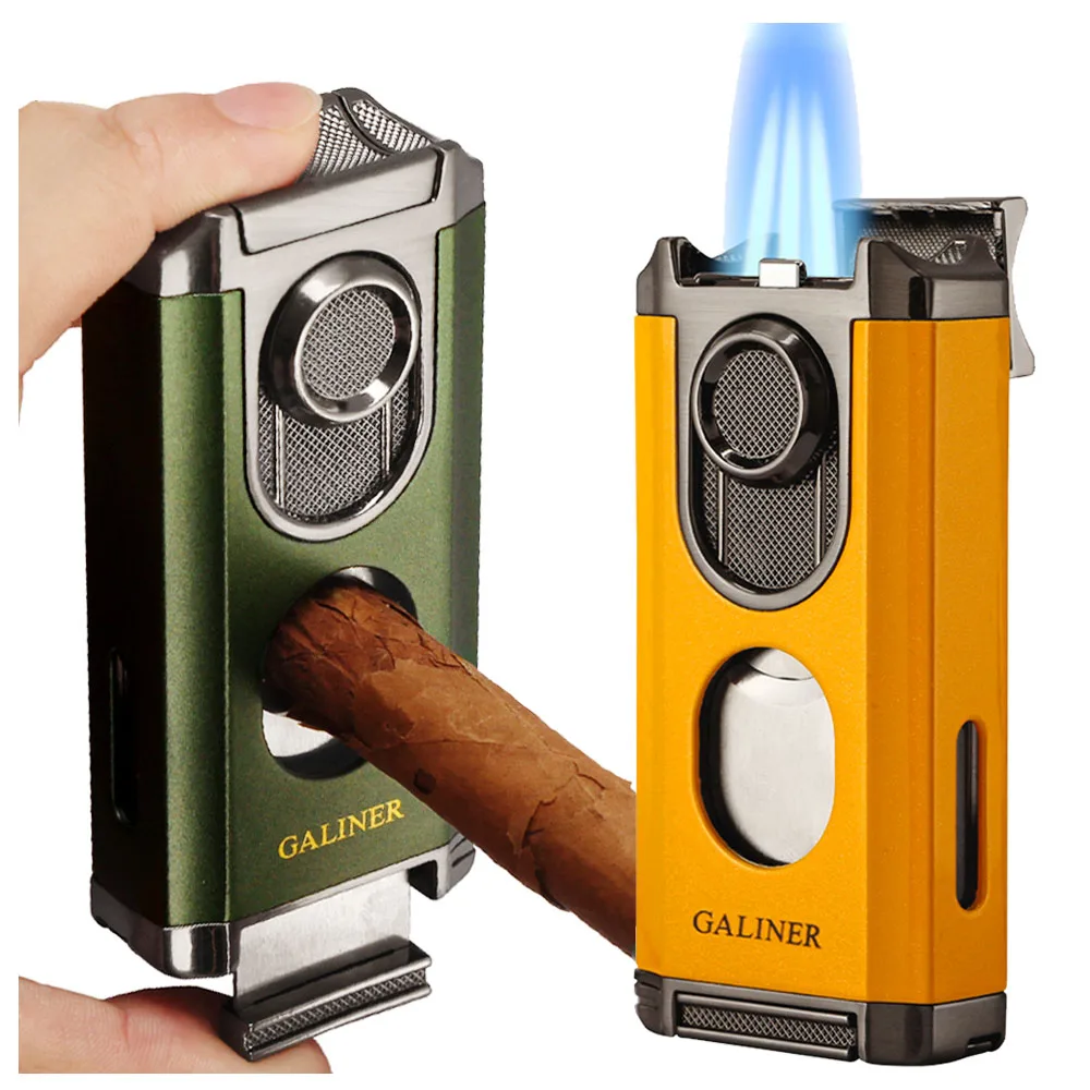 GALINER torche à cigares briquet à gaz Butane briquet avec coupe-cigare Guillotine ou coupe en V outil à cigares Portable 2 en 1