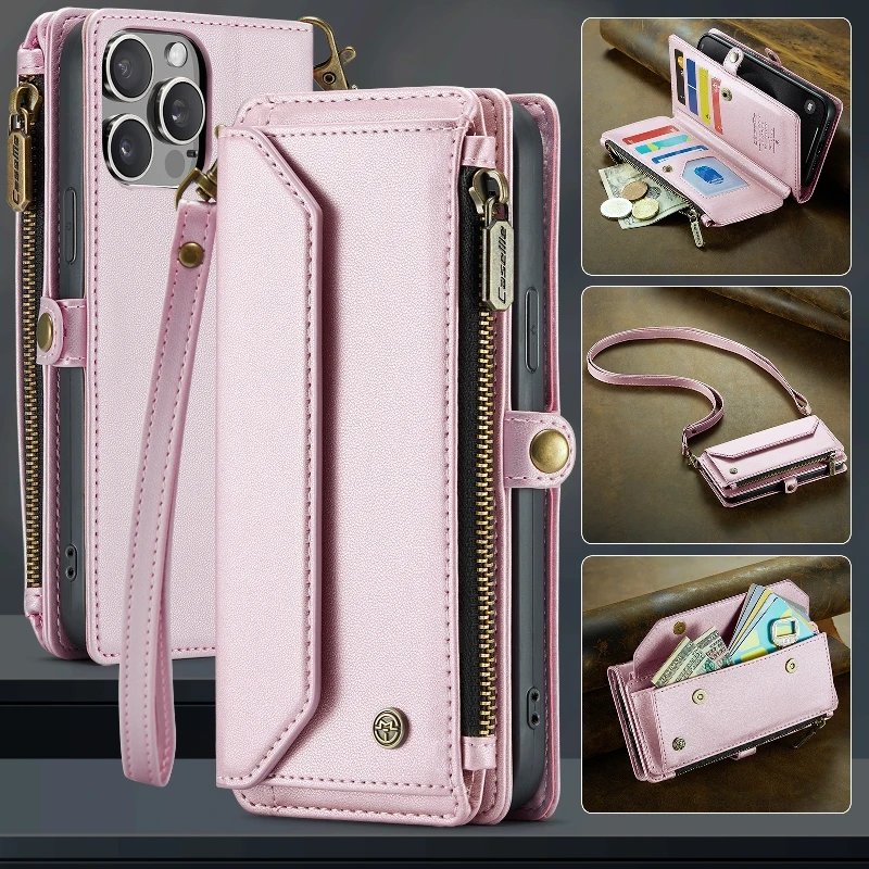 Removable Shoulder Strap Flip Case Phone Bag For iPhone 15 14 Plus 13 12 Mini 11 Pro Max XR X XS Max 6 7 8 Plus SE3 Phone Cover