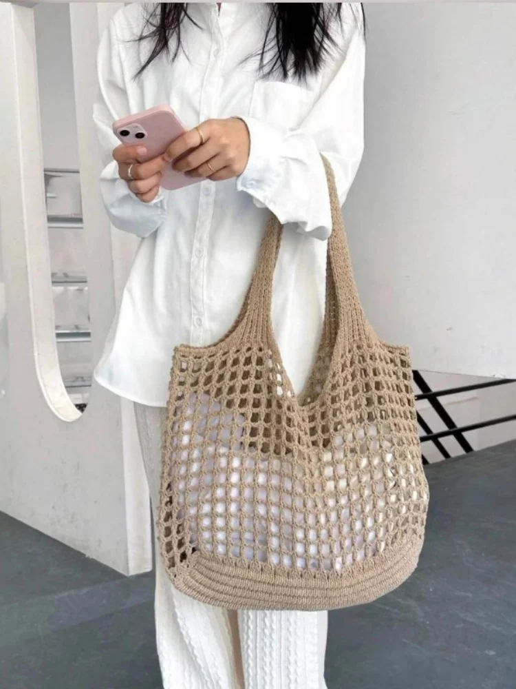 1 Stück Handtasche im neuen Stil, Unisex Minimalistische Große Strick-Tragetasche für Strandurlaub, Damentasche – Detail 1