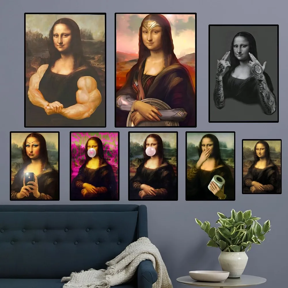 

Funny Mona Lisa Poster Posters Kraft Paper Vintage Poster Wall Art Painting Study Aesthetic Art Small Size Wall Stickers