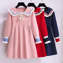 2024 Autumn winter Teenagers Girls Kids Knit Sweater Dresses Princess clothes JK sailor western bowtie 4 5 6 7 8 9 10 11 year