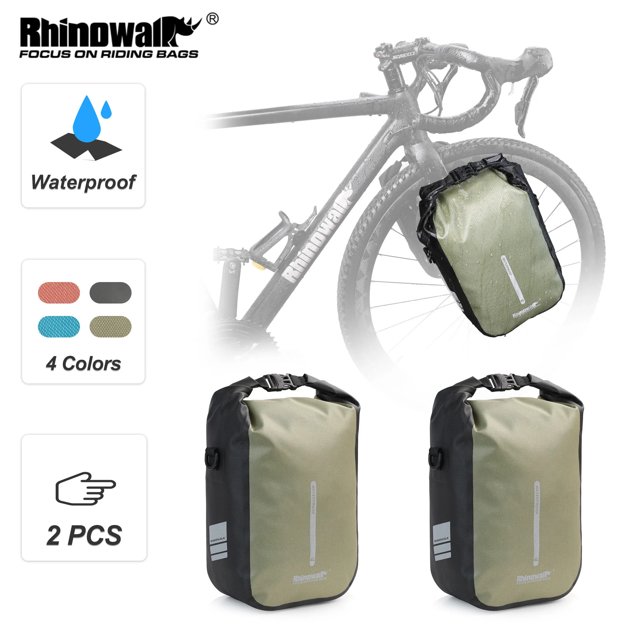 Rhinowalk  2 Pcs Bike Fork Bag Quick Release Waterproof 4L 6L Cycling Bicycle Front Pack Mount Electric Scooter Vehicle Bag